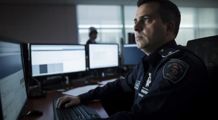 Policia investigando computador. Reprodução. Livecoins / MidJourney