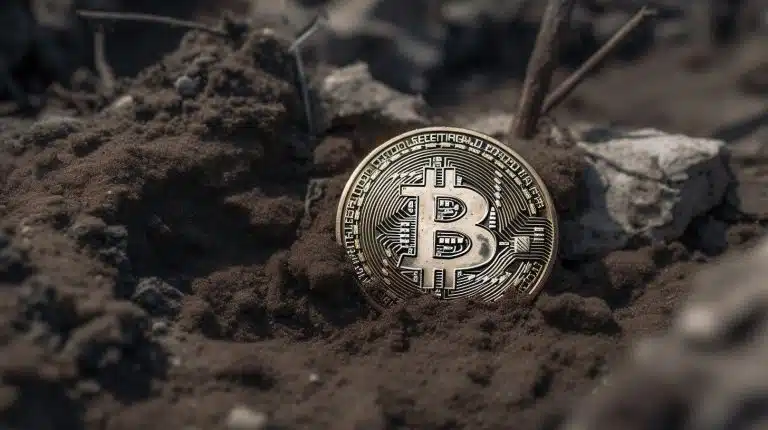 Bitcoin saindo da terra. Midjourney.