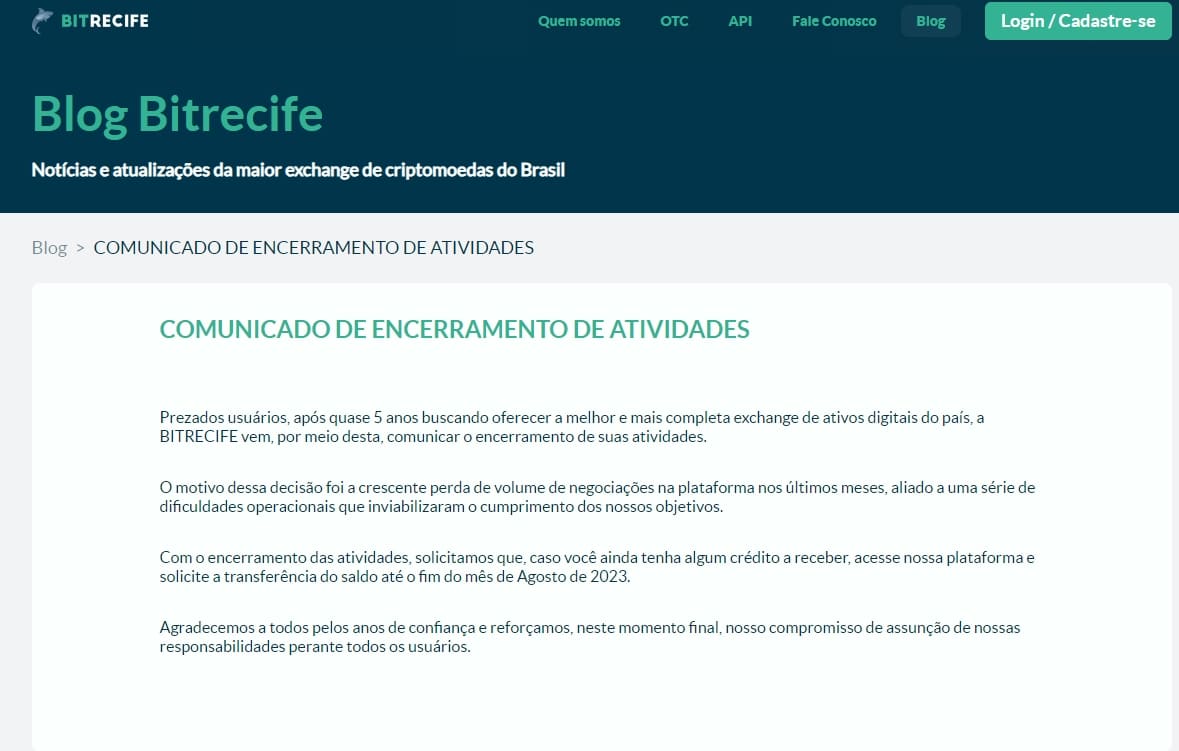 Bitrecife fim atividades