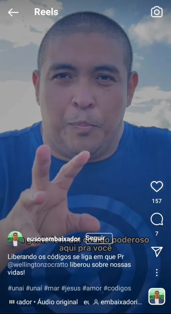 Em vídeos no Instagram, Antônio Sousa “liberava códigos” de “prosperidade financeira”. Imagem: brunocidadao.com.br