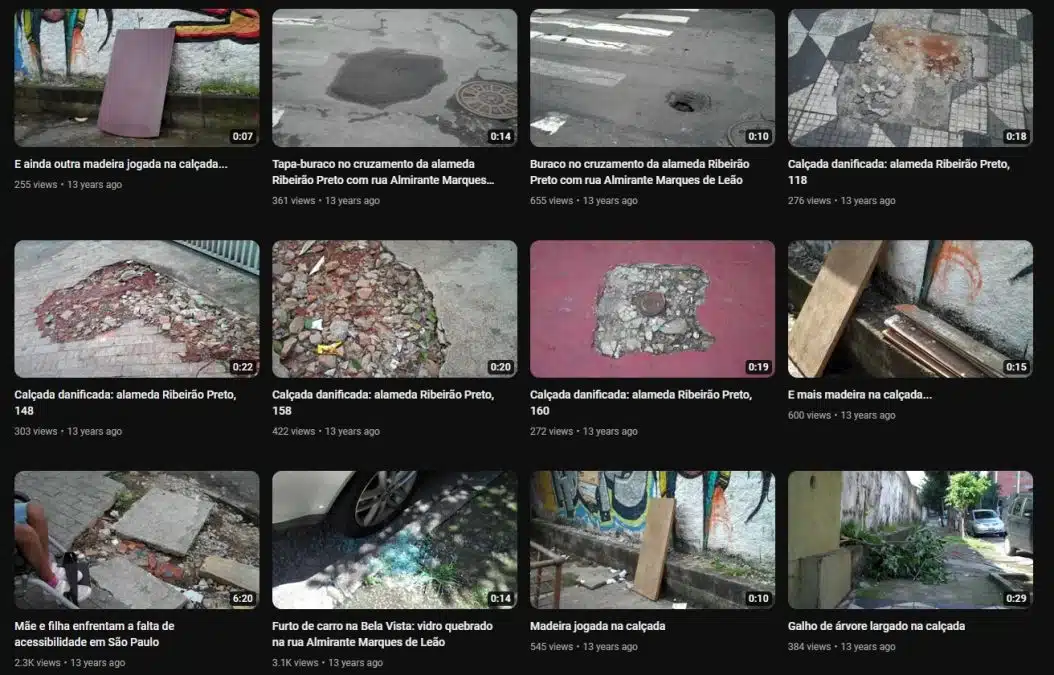 Primeiros vídeos de Daniel Fraga, mostrando situações das ruas de São Paulo. Daniel Fraga/YouTube.