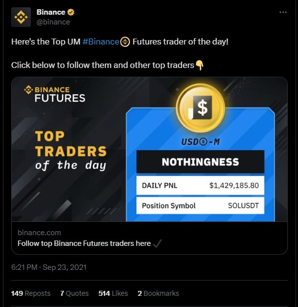 Binance tweets about Nothing.