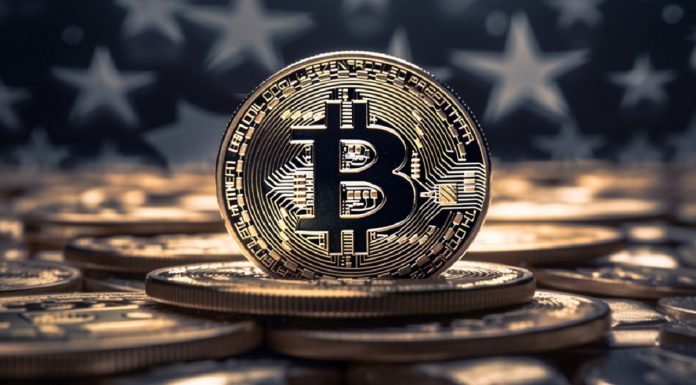 Bitcoin e bandeira dos EUA (Imagem: Livecoins/Midjournal)