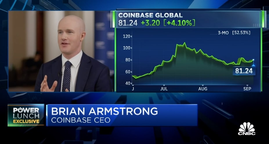 Brian Armstrong em entrevista para CNBC Imagem: Reprodução