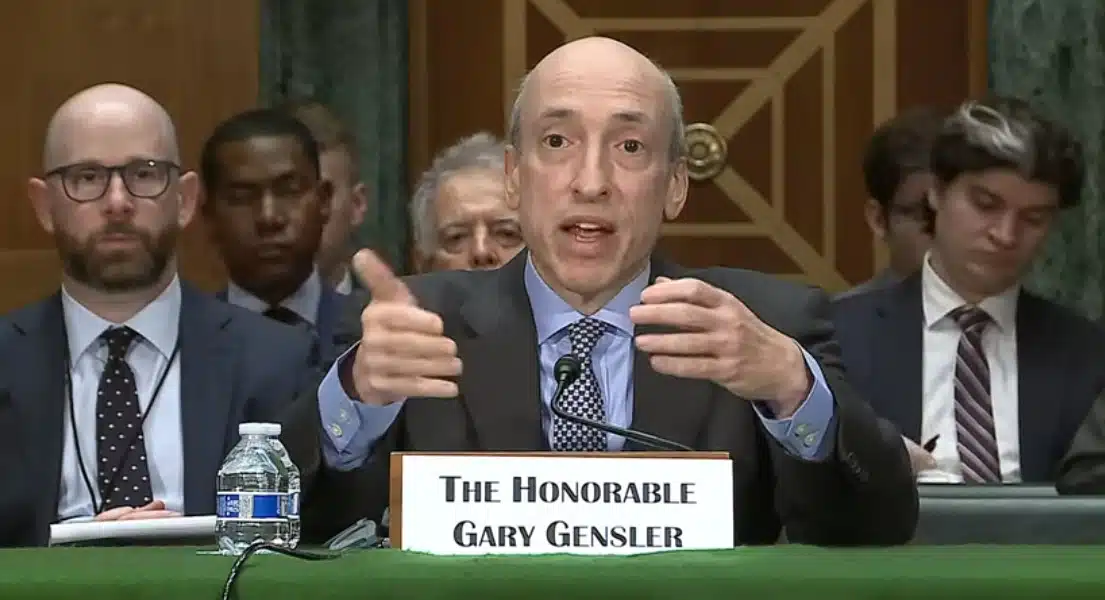 Gary Gensler Durante uma audiência no Comitê Bancário do Senado. (Imagem: Reprodução Youtube)