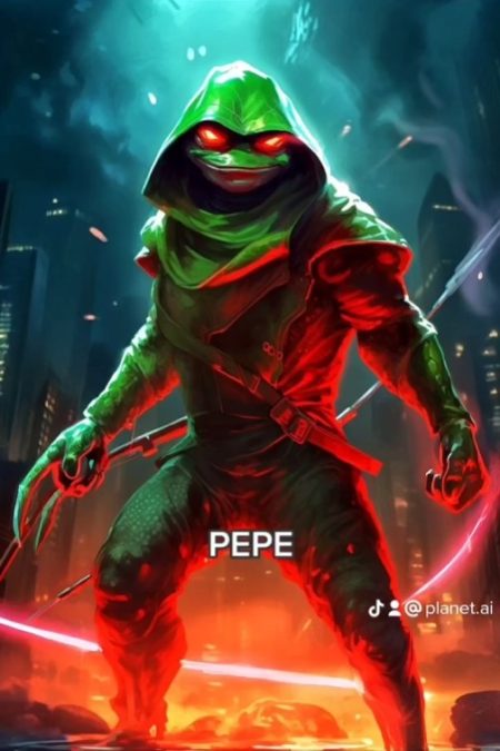 Criptomoeda Pepe (PEPE) como vilão. Fonte: Planet AI.