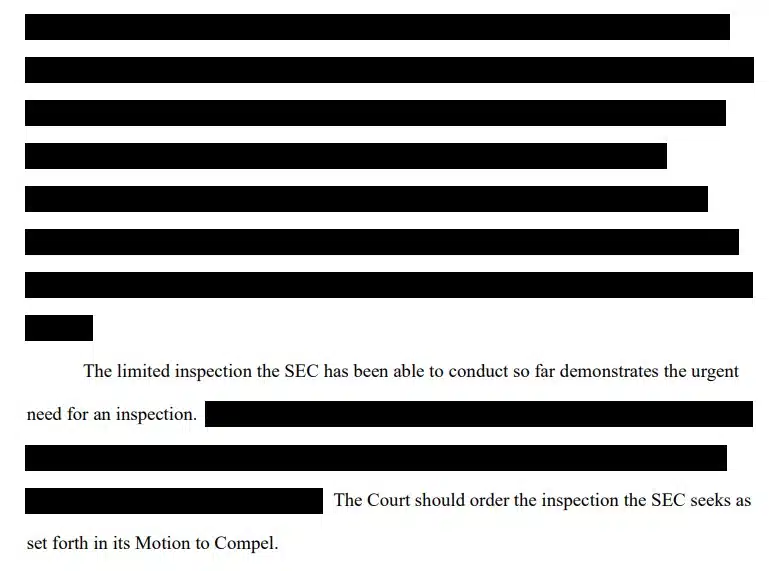 Processo da SEC contra Binance, onde Comissão pede para realizar nova inspeção na corretora americana. Fonte: Reprodução.