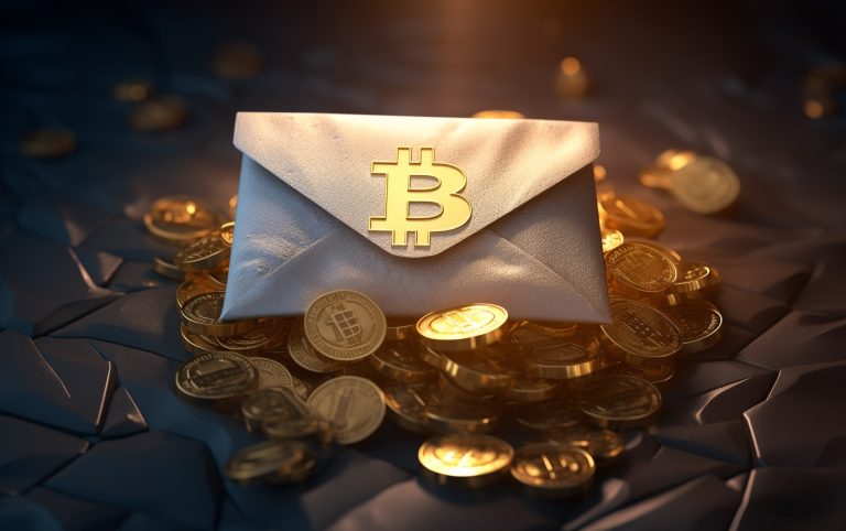 Bitcoin enviado por Email (Imagem gerada com IA: Livecoins / MidJourney)