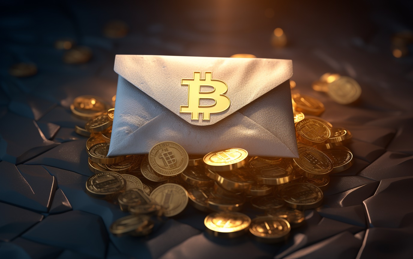 Bitcoin enviado por Email (Imagem gerada com IA: Livecoins / MidJourney)