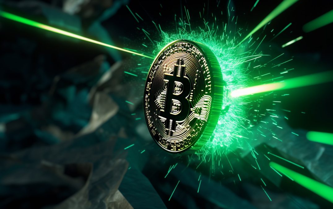 Bitcoin sinal verde para alta (Imagem gerada com IA / Livecoins / MidJourney)