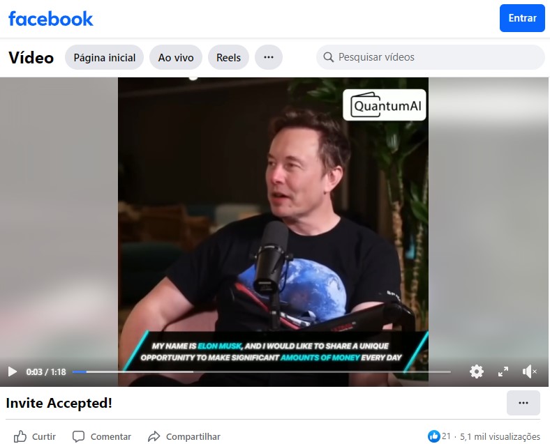 Golpe usando a imagem de Elon Musk em anúncio no Facebook. Fonte: Reprodução.