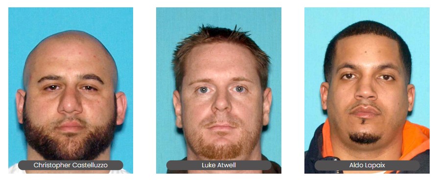 Christopher Castelluzzo, Luke Atwell e Aldo Lapaix, presos nos EUA por tráfico de drogas. Fonte: NJOAG/Reprodução.