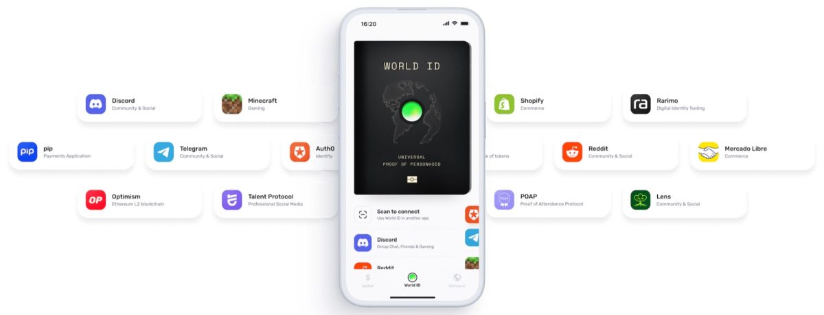 Alguns aplicativos que já funcionam com o World ID da Worldcoin. Fonte: Reprodução.