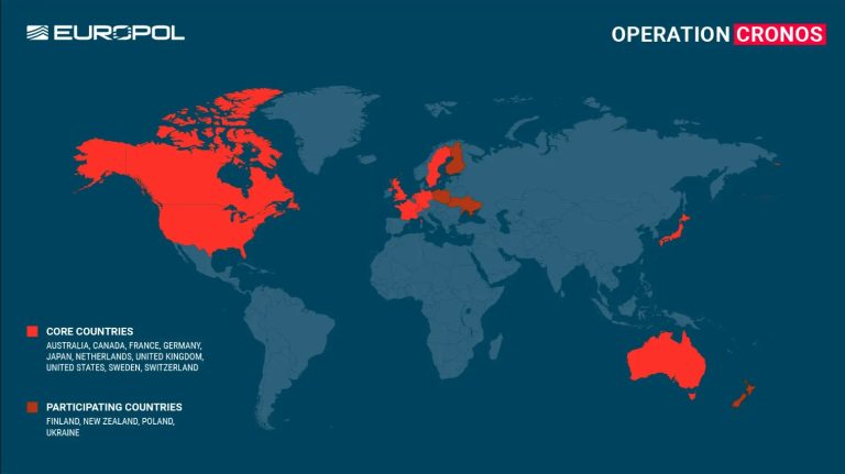 Operação Cronos contou com apoio de agências de diversos países para derrubar esquema por trás do ransomware LockBit. Fonte: Europol.
