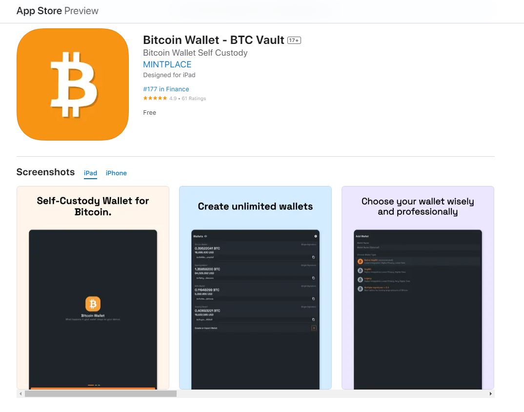Bitcoin Wallet - BTC Vault - Carteira Falsa na APP Store
