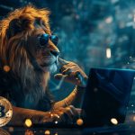 Leão investigando bitcoin (Imagem gerada por inteligência artifical)