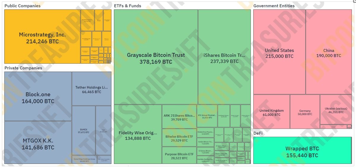 Maiores detentores de bitcoin do mundo. Fonte: Bitcoin Treasuries.