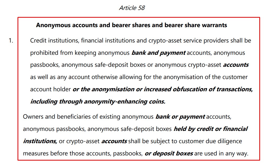 Trecho de novo conjunto de leis da União Europeia sobre privacidade financeira. Fonte: Reprodução.