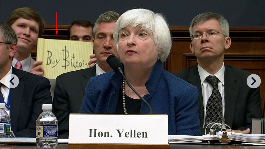 Buy Bitcoin aparece atrás de Janet Yellen em 2017