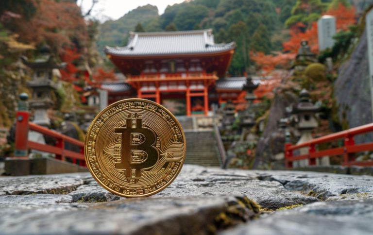 Moeda de Bitcoin no Japão. Fonte: MidJourney.