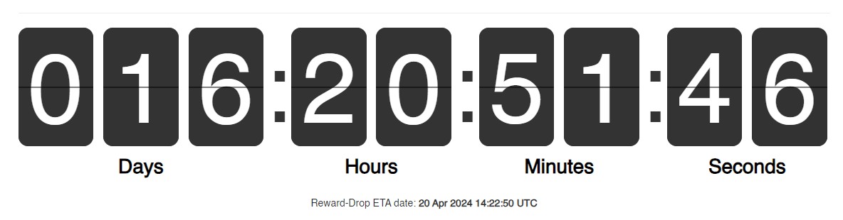 Contador mostra que restam menos de 17 dias para o halving do Bitcoin. Fonte: BitcoinBlockHalf.