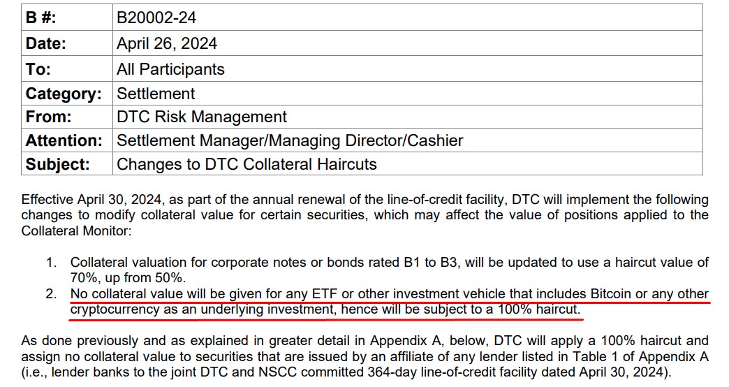 DTCC remove garantias sobre ETFs de Bitcoin. Fonte: Reprodução.