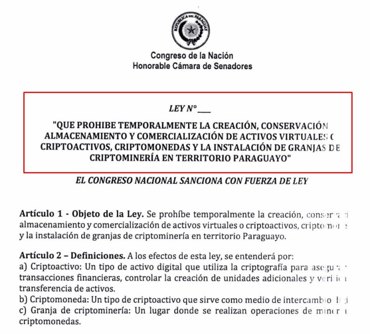 Paraguai propõe banir criptomoedas por 180 dias enquanto tenta solucionar crise energética. Fonte: Reprodução.