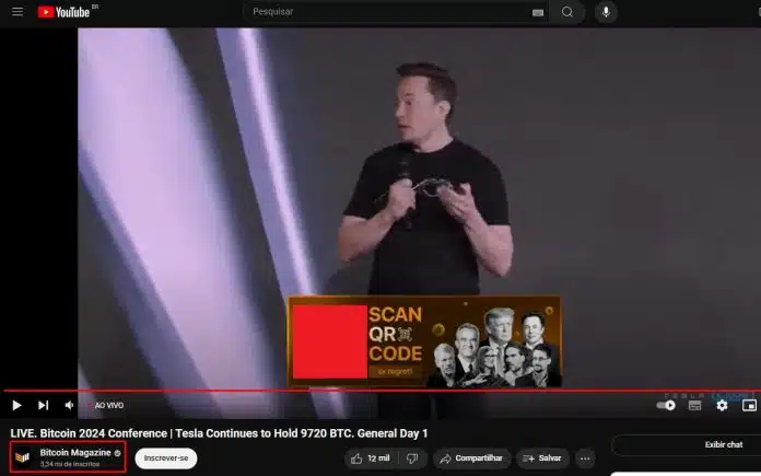 Falsa live promovida em canal hackeado utilizou imagem de Elon Musk para promover golpe de investimentos em bitcoin
