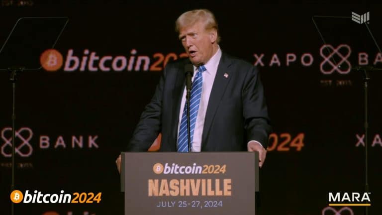 Donald Trump, ex-presidente e candidato a presidência dos EUA, na maior conferência de Bitcoin do mundo. Fonte: Bitcoin Magazine/Reprodução. criptomoedas blockchain