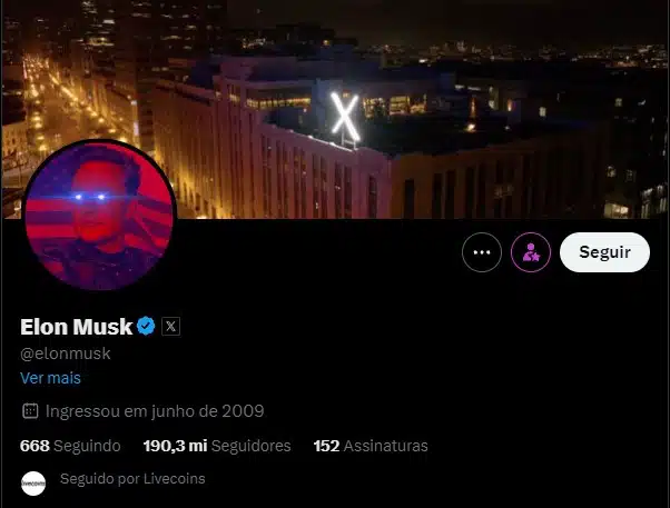 Elon Musk usando “olhos de laser” em foto de perfil do Twitter.