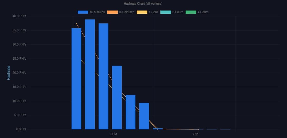 Comportamento indica que minerador estava alugando hash rate e não possuía equipamentos. Fonte: CKPool.