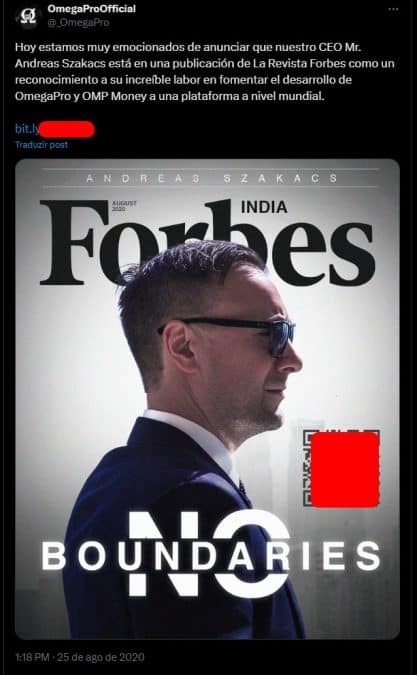 Golpistas usavam credibilidade da Forbes para enganar mais vítimas. Fonte: Twitter.