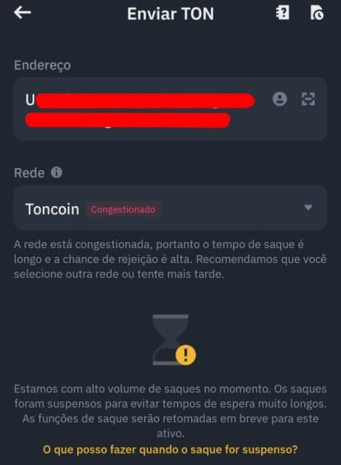 Usuário da Binance não consegue sacar criptomoeda Toncoin (TON).