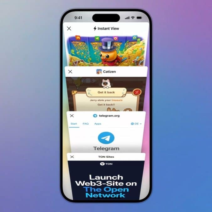 Navegador nativo do Telegram passa a abrir sites com domínio .ton, da Toncoin. Fonte: Telegram/Reprodução.