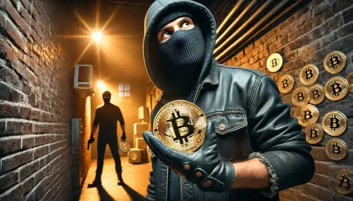 Ladrão roubando bitcoin após invadir casa