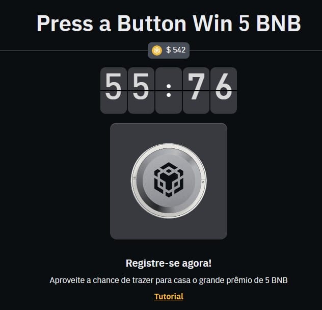 Jogo do botão da Binance que dará 5 BNB para vencedor. Fonte: Binance/Reprodução.