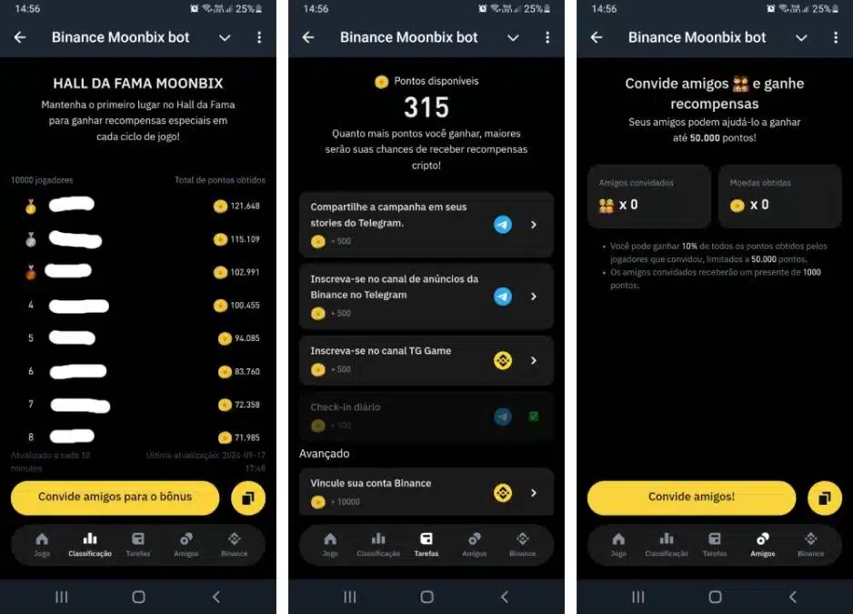 Jogo da Binance conta com ranking, tarefas e outros recursos populares em aplicativos semelhantes.