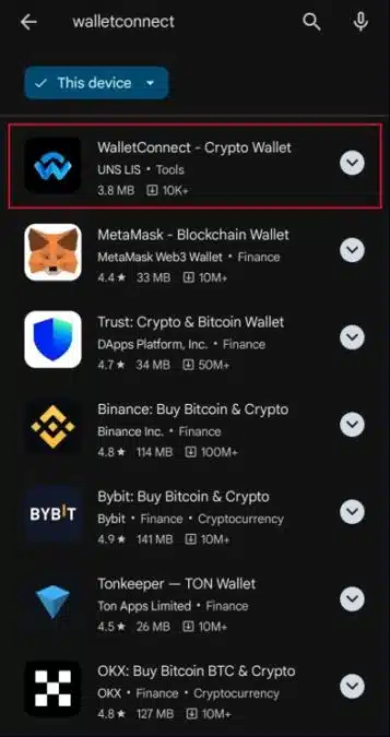 Falsa carteira de criptomoedas aparecia como resultado no Google Play. Fonte: Check Point/Reprodução.