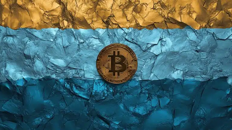 Bitcoin centro bandeira argentina (Midjourney)