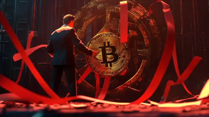 Bitcoin fundo vermelho (Imagem gerada com AI)