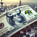 Dólar em alta no Brasil, com símbolo do touro