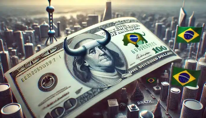 Dólar em alta no Brasil, com símbolo do touro