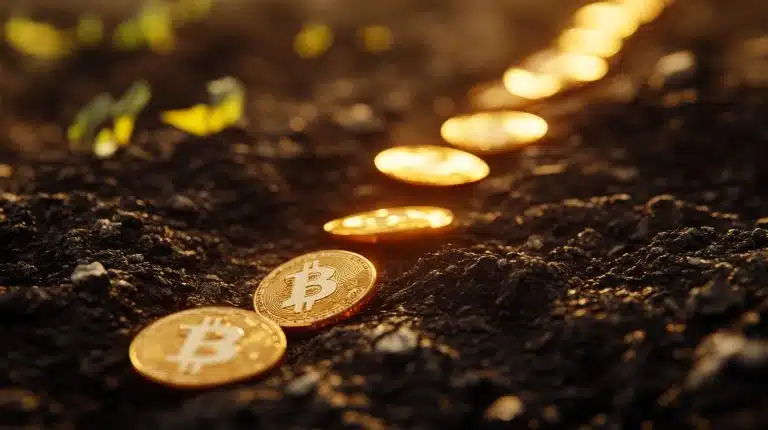 bitcoins em cima da terra (Imagem gerada por AI, Livecoins)