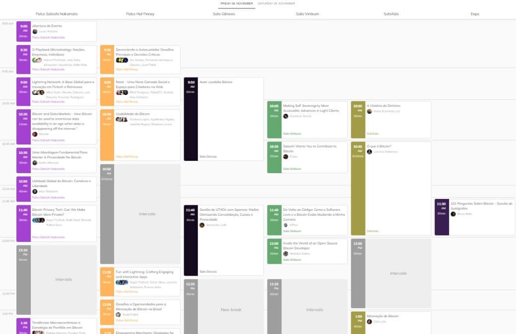 Cronograma da Satsconf 2024, que acontecerá nos dias 8 e 9 de novembro em São Paulo.