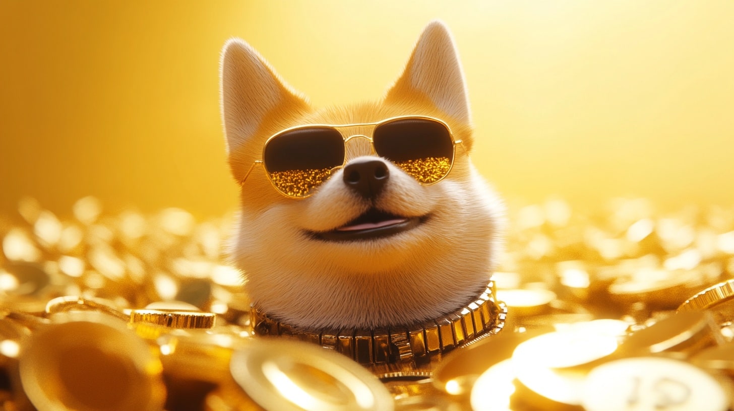 Dogecoin nadando em moedas (Imagem gerada com AI, Livecoins)