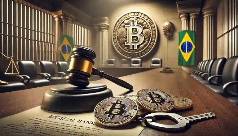 Justiça dando decisão sobre caso envolvendo bitcoin e criptomoedas no Brasil