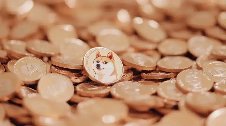 Dogecoin moedas (Imagem gerada com IA, Livecoins)