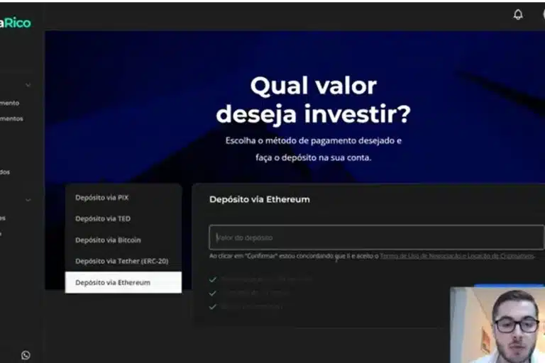 Marlon Klein fazendo live para ensinar investidores a depositarem em pirâmide de criptomoedas no Brasil da Conta Rico