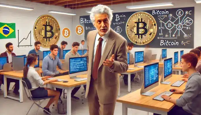 Professor de bitcoin fingindo dar aulas a alunos