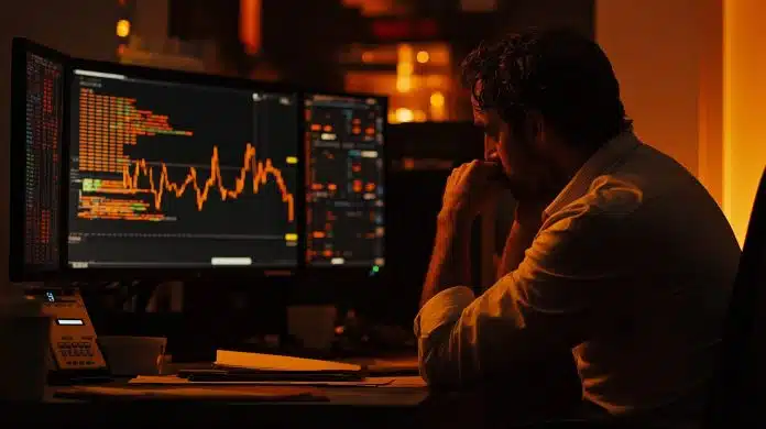 Trader operando na queda (Imagem gerada com IA, Livecoins)